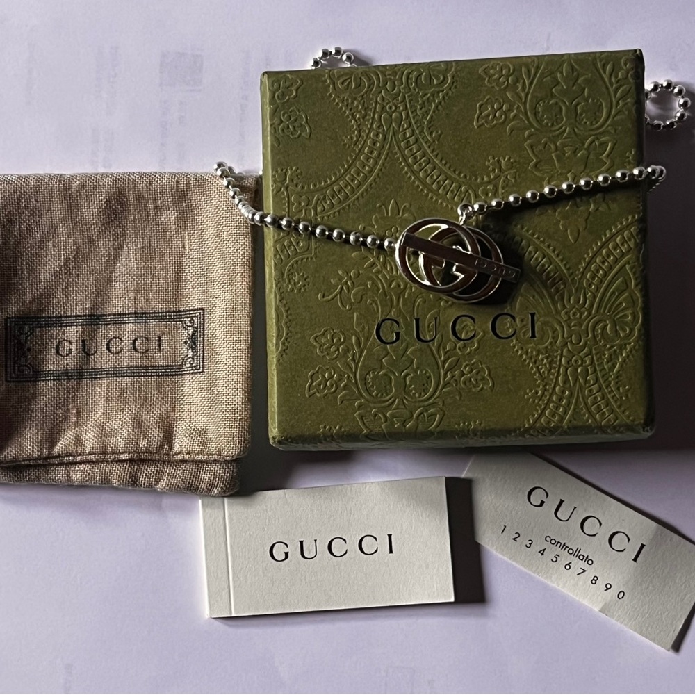 Gucci Sterling Silver GG Logo Pendant Necklace Gucci Jewelry Authentic GG 925